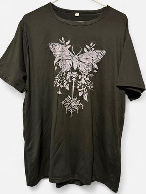 Oversized Moth Graphic Tee XL Black Soft Goth Shirt